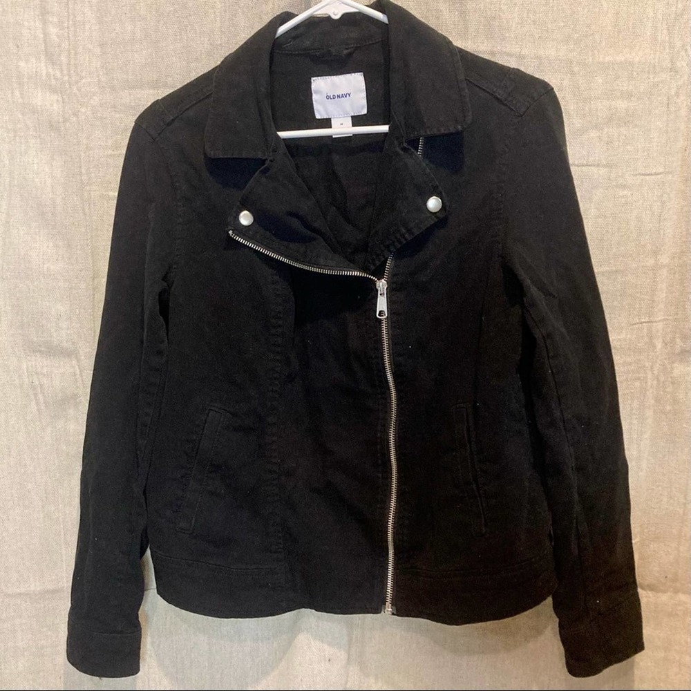 Old Navy Black Twill Cotton Biker Jacket - Picture 4 of 5